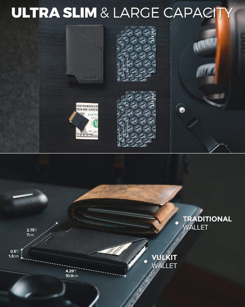 VULKIT Pop up Card Wallet RFID Blocking Slim Aluminum Metal Bank Card Holder Case with Business Money Pocket for Credit Cards Notes and Coins (Black) - Image 1